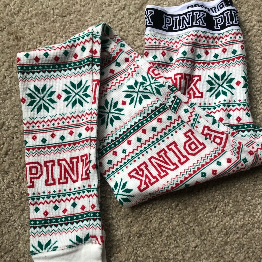 PINK Christmas Print Flannel Sleep PJ Leggings